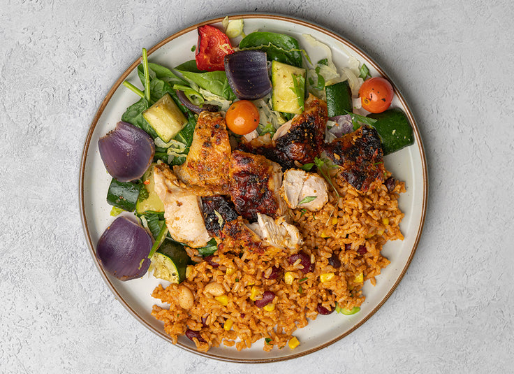 Chilli And Lime Thighs, Mexican Rice, Med Veg