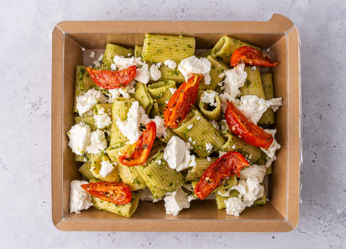Feta, Sun-Blushed Toms, Green Pesto, Rigatoni