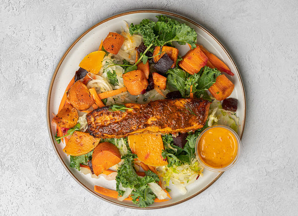 Roasted Red Pepper Salmon + Mixed Veg