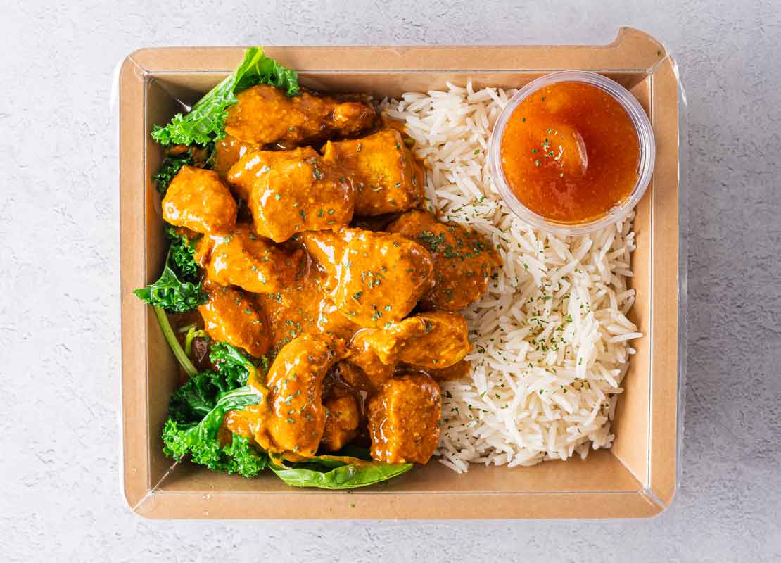 South Indian Chicken Curry, Steamed Rice + Mango Chutney