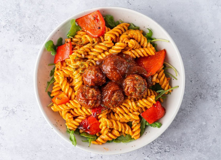 Tuscan Turkey Meatballs + Creamy Tomato Pasta