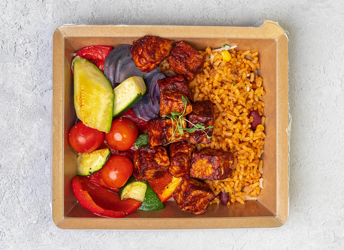 BBQ Tempeh, mexican rice