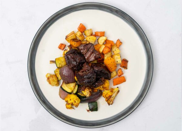 Slow Cooked Beef Cheeks in Red Wine Jus + Root Veg